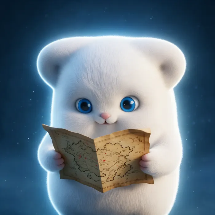 Biba holding an unfolded paper map and studying it